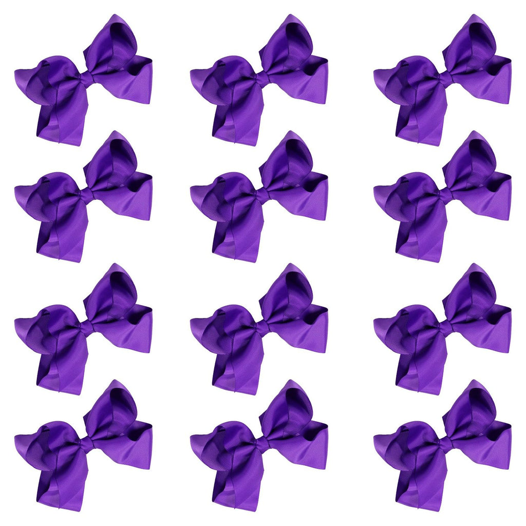 12 Purple Classic Cheer Bows Large Hair Bow with Clip