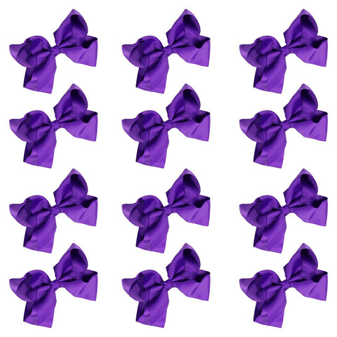 12 Purple Classic Cheer Bows Large Hair Bow with Clip