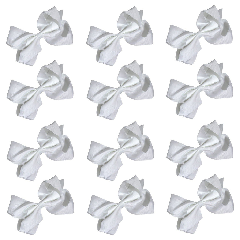 12 White Classic Cheer Bows Large Hair Bow with Clip