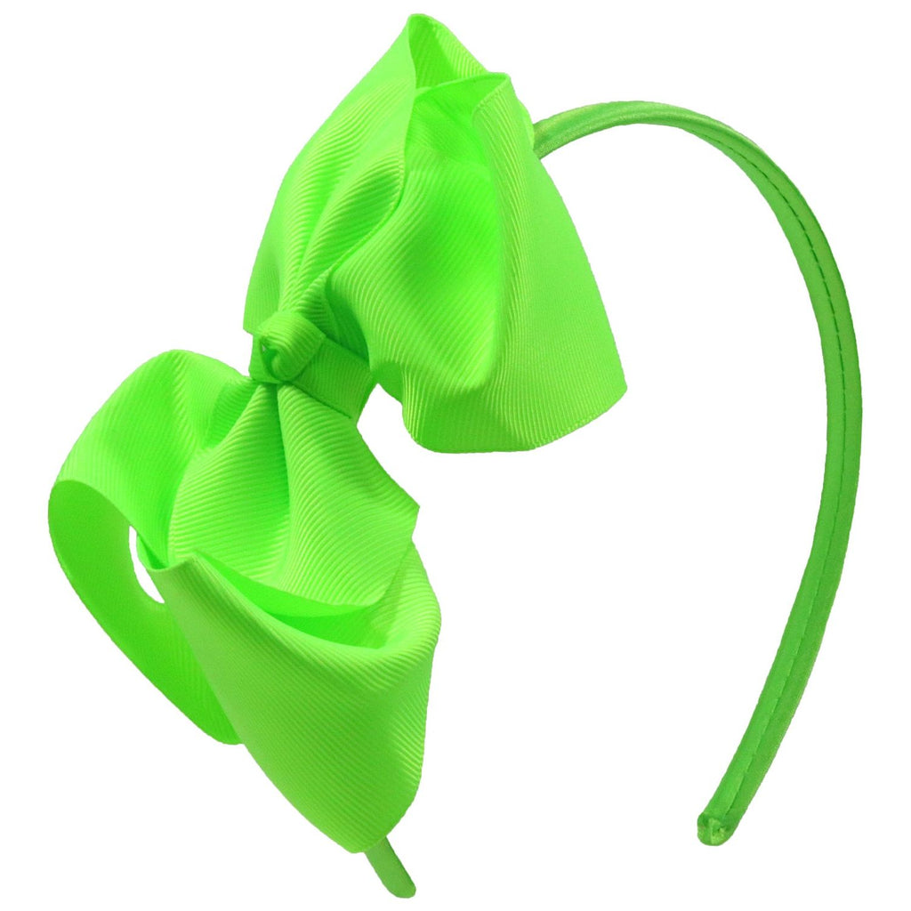 Grosgrain Ribbon Headband With Bow Neon Green