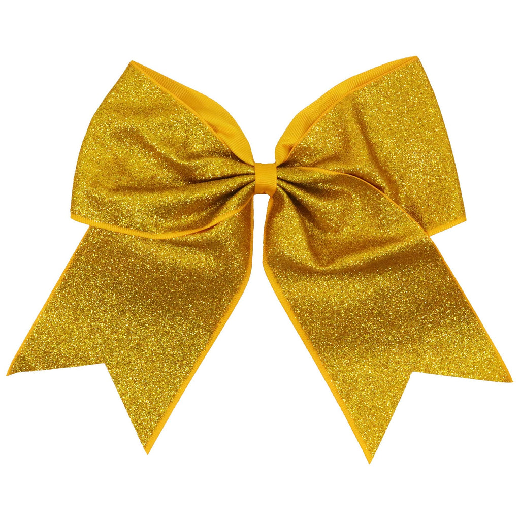 Athletic Gold Glitter Cheer Bow for Girls Large Hair Bows with Ponytail Holder Ribbon