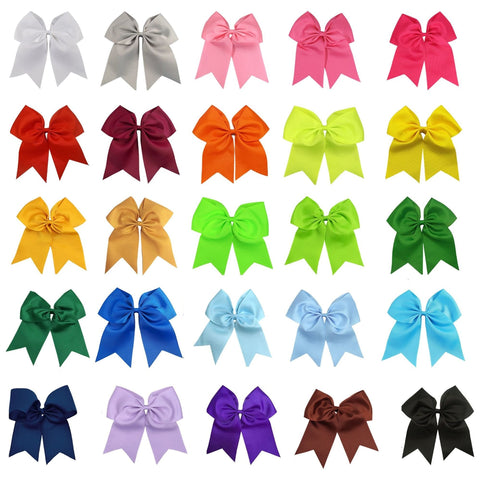 24 You Pick Colors Cheer Bows Large Hair Bow with Ponytail Holder Cheerleader Ponyholders Cheerleading Softball Accessories