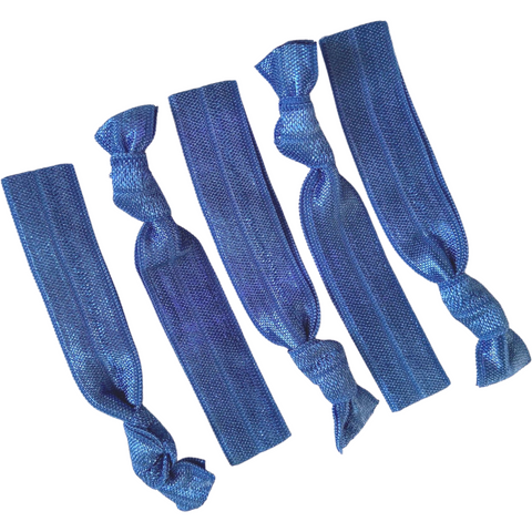 Hair Ties 5 Elastic Blue Ponytail Holders Ribbon Knotted Bands
