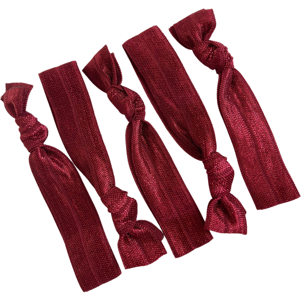 Hair Ties 5 Elastic Burgundy Ponytail Holders Ribbon Knotted Bands