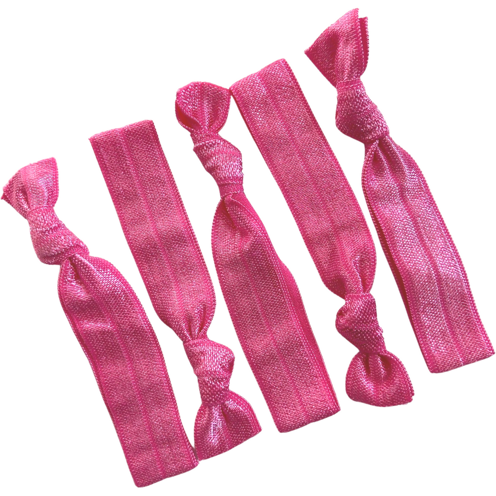 Hair Ties 5 Elastic Hot Pink Ponytail Holders Ribbon Knotted Bands