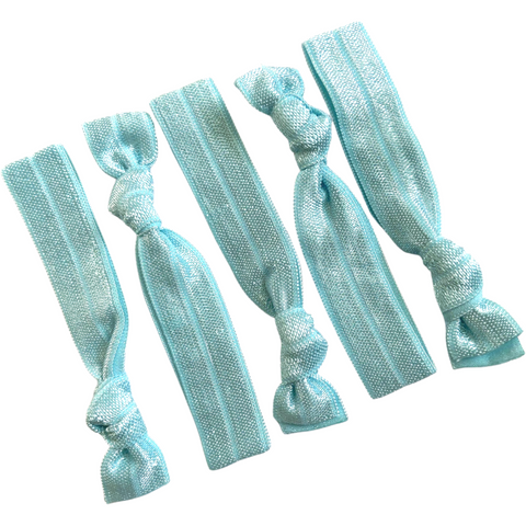 Hair Ties 5 Elastic Light Blue Ponytail Holders Ribbon Knotted Bands