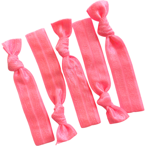 Hair Ties 5 Elastic Neon Pink Ponytail Holders Ribbon Knotted Bands