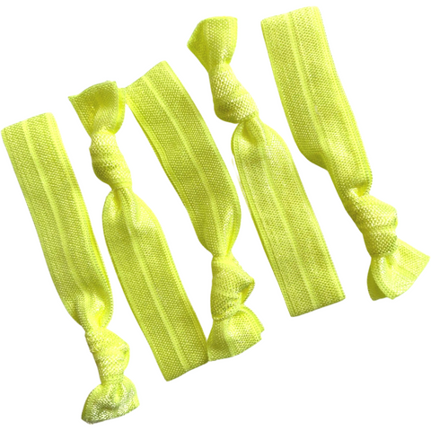 Hair Ties 5 Elastic Neon Yellow Ponytail Holders Ribbon Knotted Bands