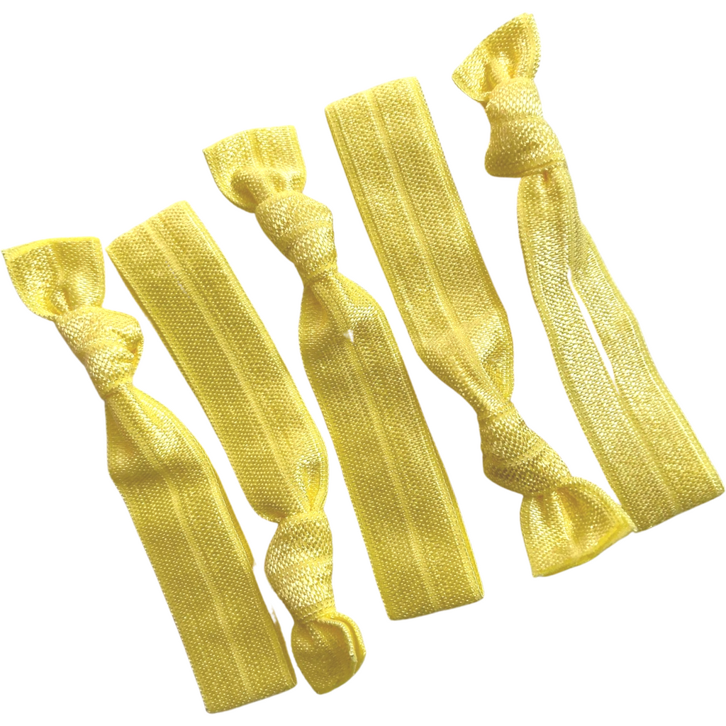 Hair Ties 5 Elastic Yellow Ponytail Holders Ribbon Knotted Bands