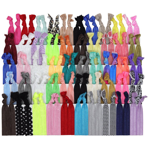 Hair Ties 100 Elastic Prints and Solids Ponytail Holders Ribbon Knotted Bands