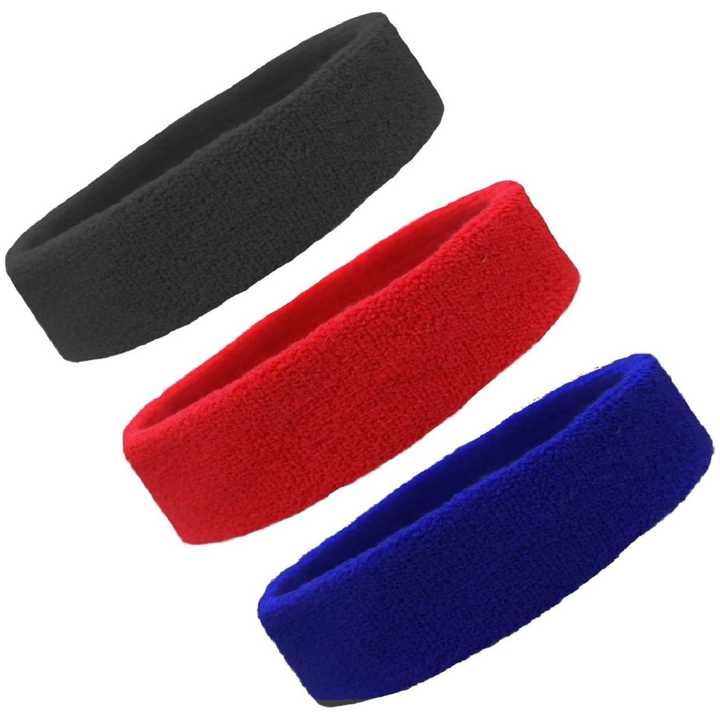 Sweatbands Terry Cotton Sports Headband Sweat Absorbing Head Band Black Red Blue 3