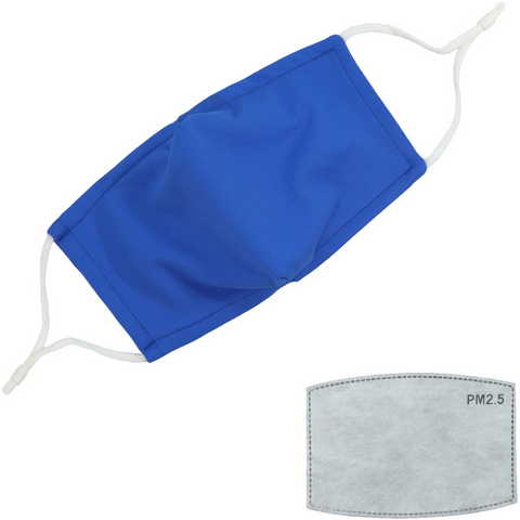 Blue Face Mask With Carbon Filter Pocket Washable Reusable Fabric Cloth Material Adjustable Straps