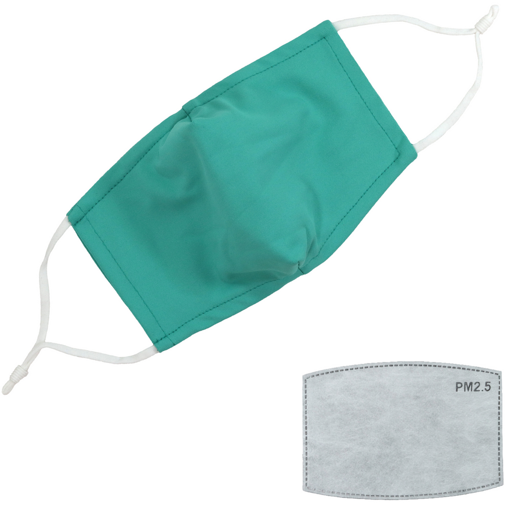 Turquoise Face Mask With Carbon Filter Pocket Washable Reusable Fabric Cloth Material Adjustable Straps