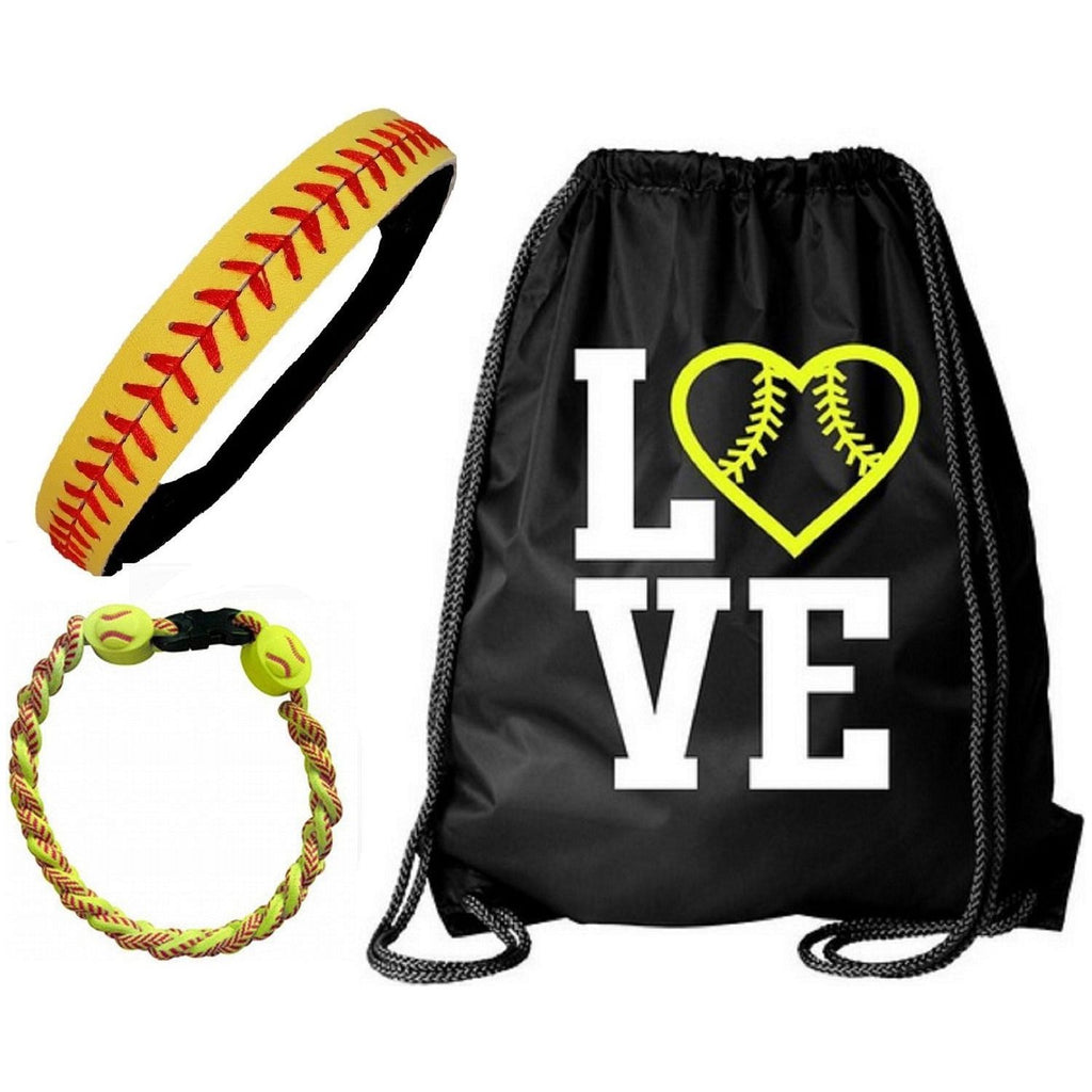 Softball Set Cinch Drawstring Bag Bracelet and Headband