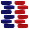 Sweatbands 12 Terry Cotton Sports Headbands Sweat Absorbing Head Bands 6 Red 6 Blue