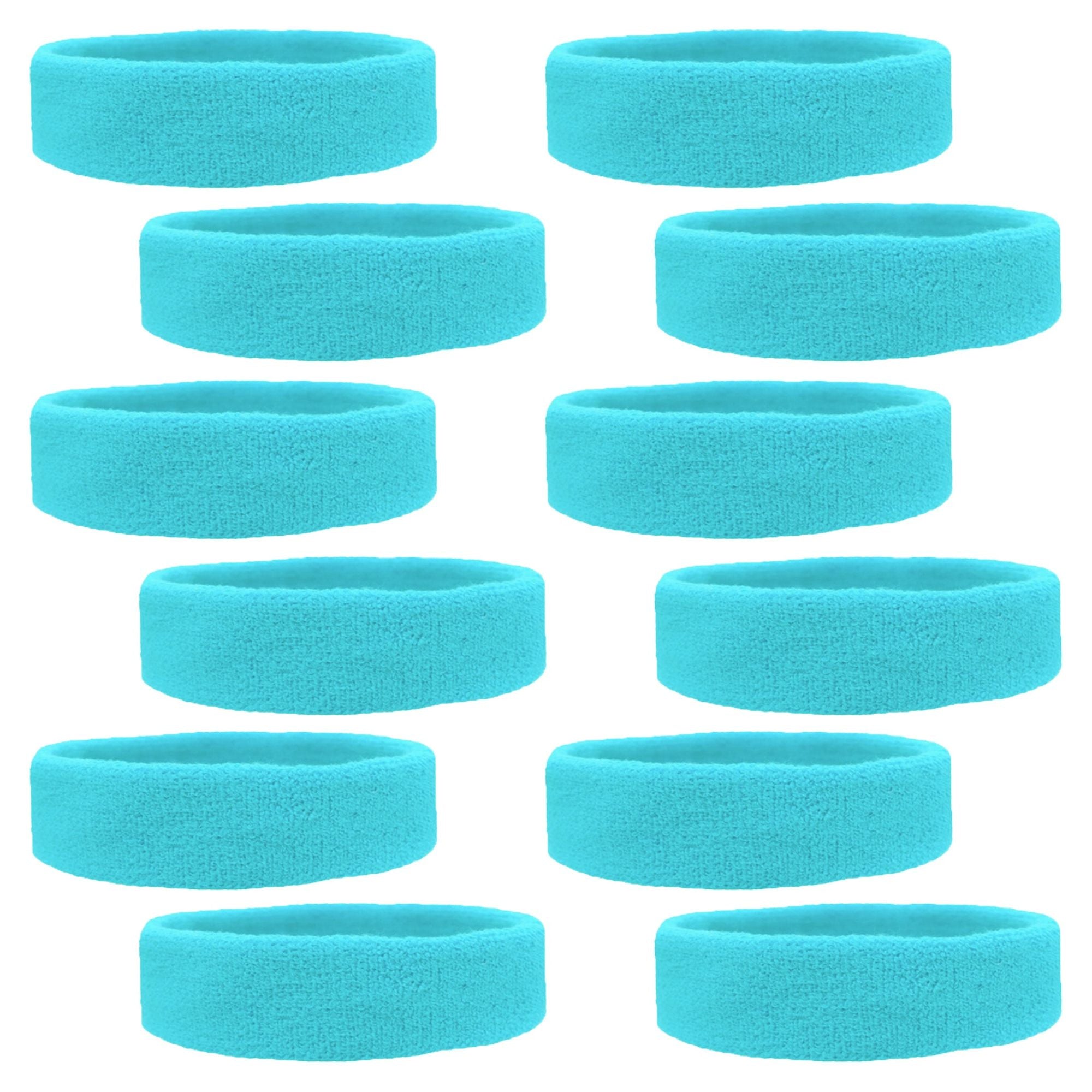 Sweatbands 12 Terry Cotton Sports Headbands Sweat Absorbing Head Bands Teal