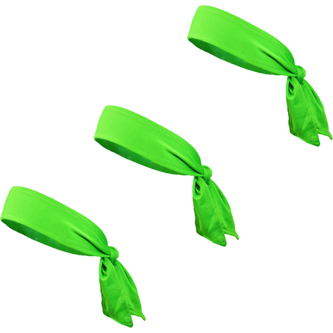 Tie Back Headbands 3 Moisture Wicking Athletic Sports Head Band Neon Green