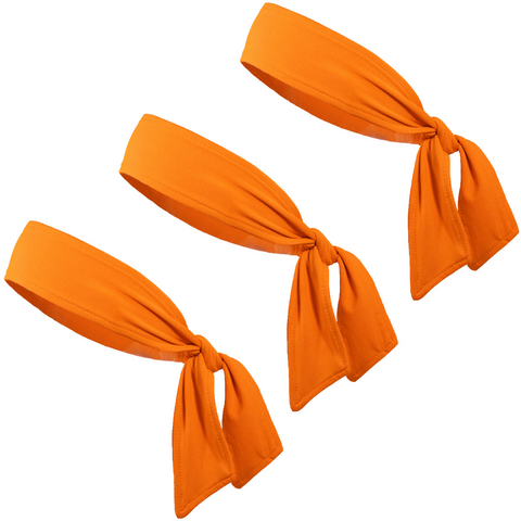 Tie Back Headbands 3 Moisture Wicking Athletic Sports Head Band Orange