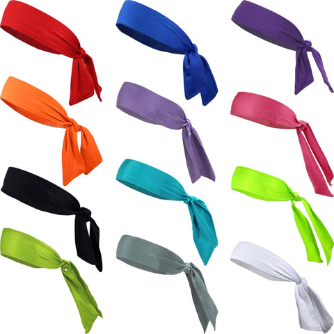 Sports Headbands Tie Back 12 Moisture Wicking Athletic Head Sweat Band Assorted Colors