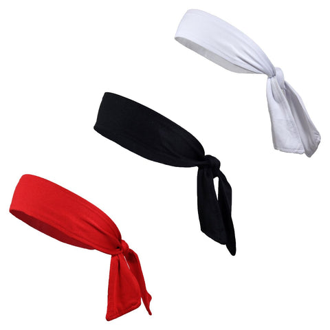 Tie Headbands 3 Tie Back Moisture Wicking Athletic Head Sweat Band Basic Colors