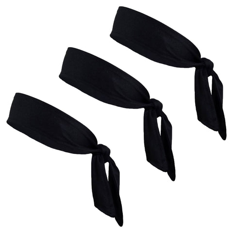 Tie Back Headbands 3 Moisture Wicking Athletic Sports Head Band Black