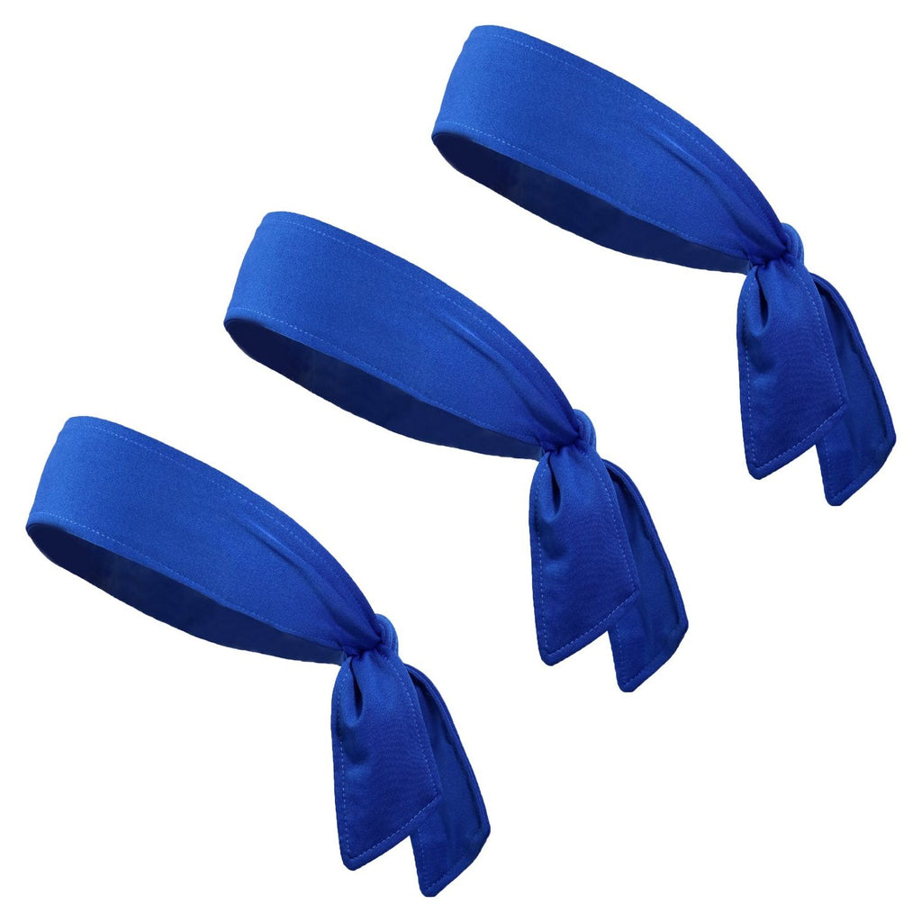 Tie Back Headbands 3 Moisture Wicking Athletic Sports Head Band Blue