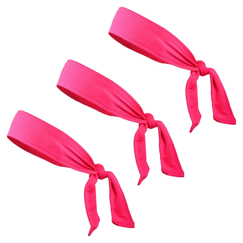 Tie Back Headbands 3 Moisture Wicking Athletic Sports Head Band Neon Pink