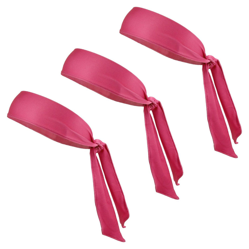 Tie Back Headbands 3 Moisture Wicking Athletic Sports Head Band Hot Pink