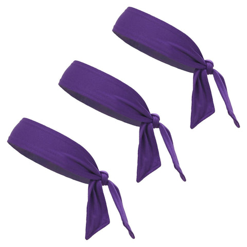 Tie Back Headbands 3 Moisture Wicking Athletic Sports Head Band Purple