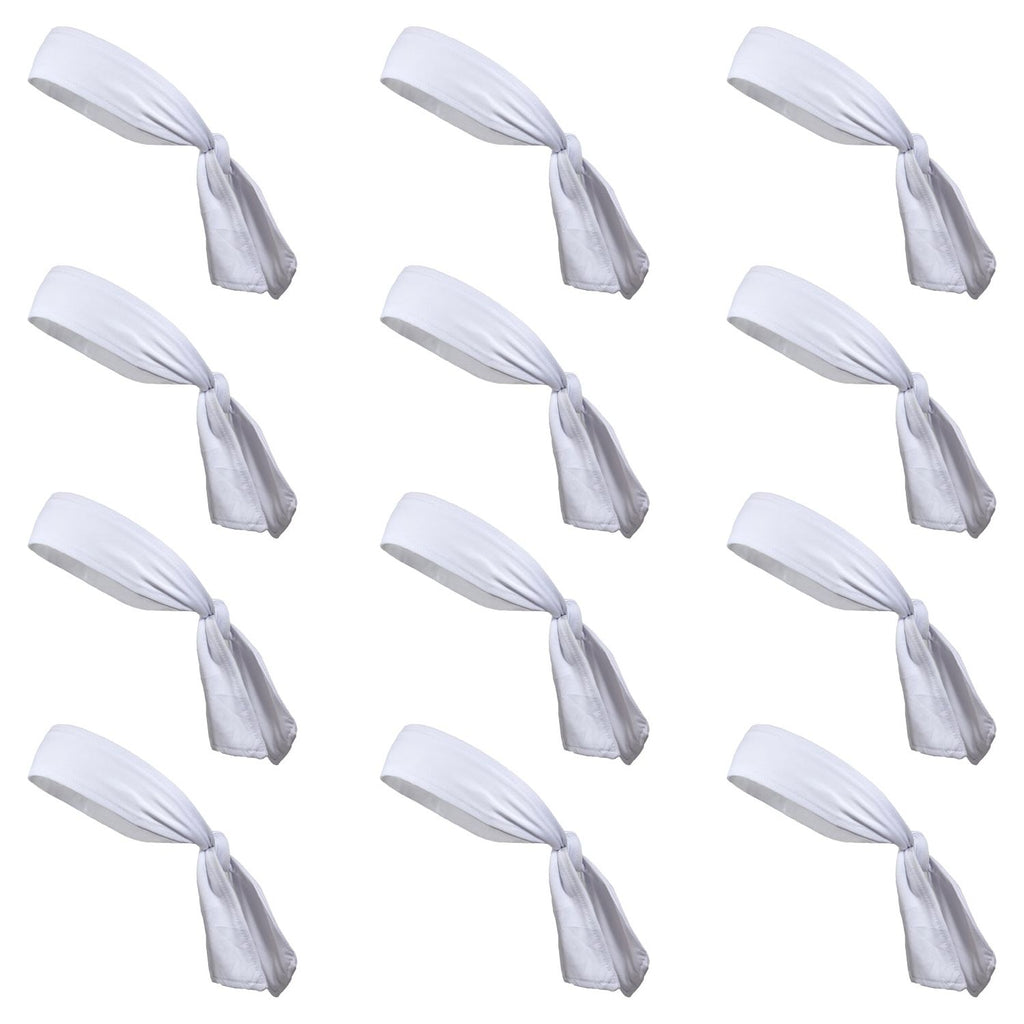 Tie Back Headbands 12 Moisture Wicking Athletic Sports Head Band White