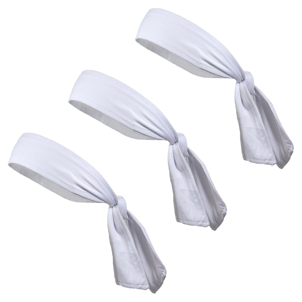 Tie Back Headbands 3 Moisture Wicking Athletic Sports Head Band White