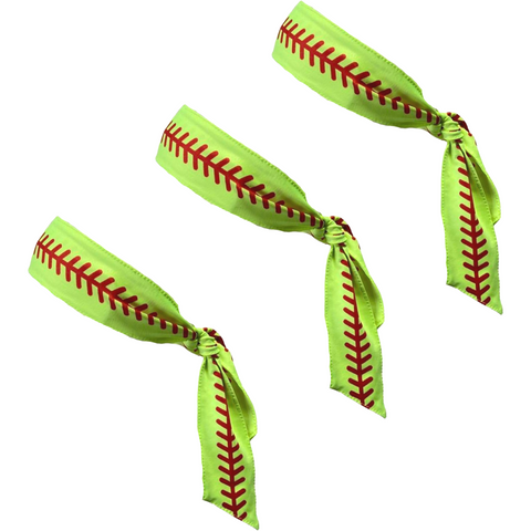 Sports Headbands Tie Back 3 Moisture Wicking Athletic Head Sweat Band Softball Seam Neon Yellow Red