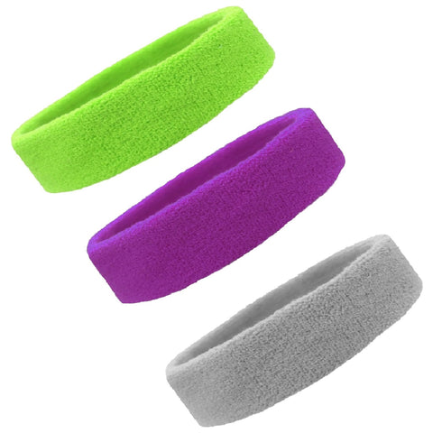 Sweatbands Terry Cotton Sports Headband Sweat Absorbing Head Band Neon Green Purple Gray 3