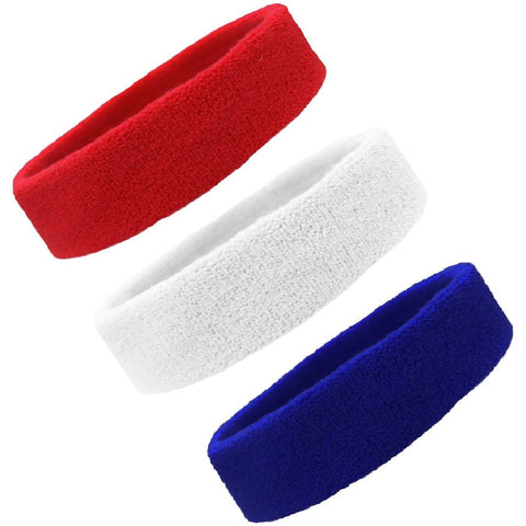 Sweatbands Terry Cotton Sports Headband Sweat Absorbing Head Band Red White Blue 3